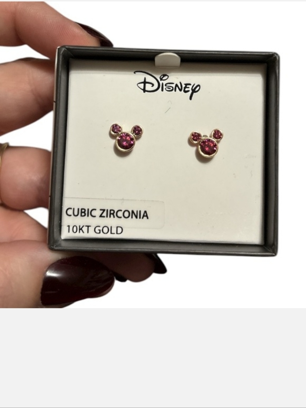 Disney Pink Cubic Zirconia Mickey Stud Earrings - Gold Setting